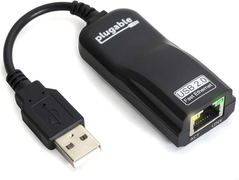 Plugable USB 2.0 to Ethernet Fast 10/100 LAN Wired Network Adapter - Driverless and Compatible with Chromebook, Windows, Linux by Plugable