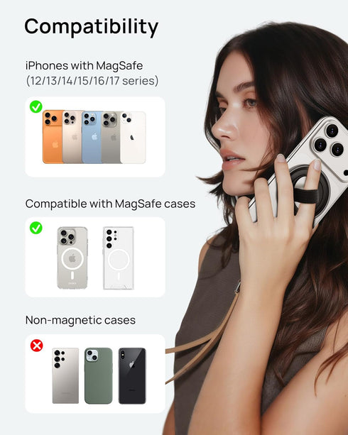 SODI 17/16/15/14/13/12 Magnetic Ring for Phone, Detachable Finger Strap Magnetic Phone Grip, Strong Magnet Phone Ring