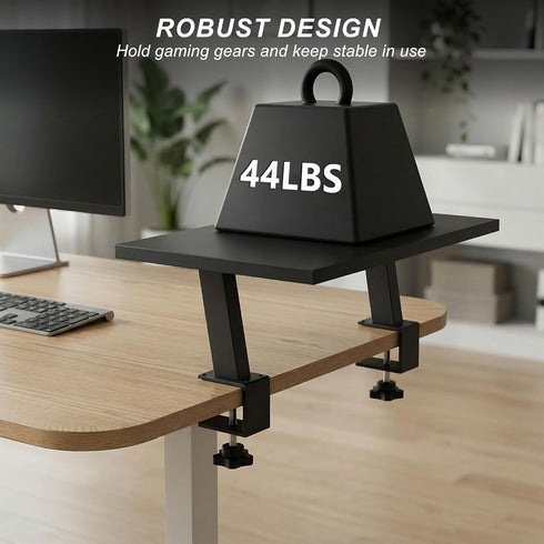 15-Inch 2-in-1 44 lbs, Setup Desktop Clamp-on Shelf & Monitor Riser, Reversible Design Fits Either Side of Desk