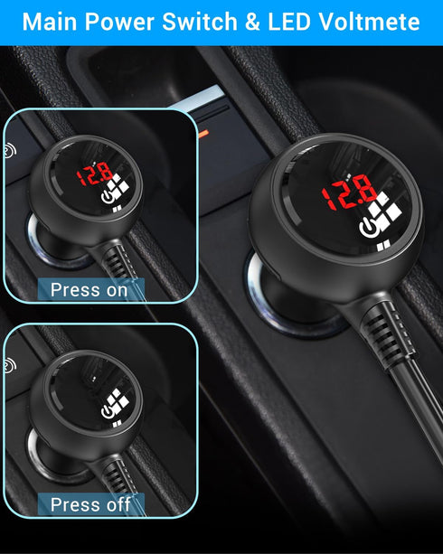 Qidoe 3 Socket Car Charger Splitter 200W, Cigarette Lighter Adapter with PD30W USB-C & QC3.0 Multi USB Car Charger