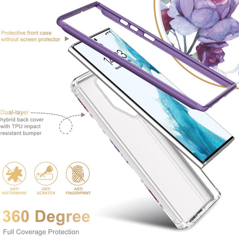 Esdot Protective Case for Samsung Galaxy S22 Ultra, Passing 21ft Drop Test, Fashion Designs for Women Girls, Purple