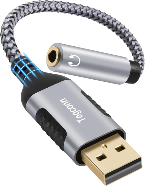 USB 3.0 Male to 3.5mm TRRS Female Headphone Jack Adapter, USB-A to Aux Audio Dongle Cable, 0.6 Feet