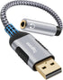 USB 3.0 Male to 3.5mm TRRS Female Headphone Jack Adapter, USB-A to Aux Audio Dongle Cable, 0.6 Feet