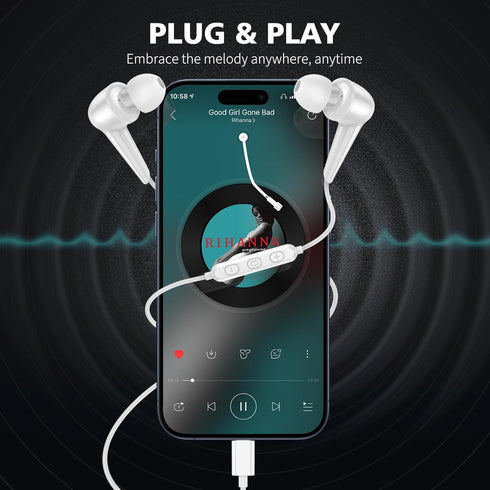USB C Earbuds with Microphone for Samsung Galaxy A55 A53 A35 A34, Wired Headphones with Volume Control for iPhone 15