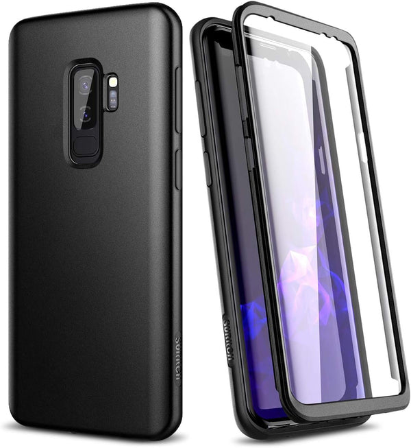 SURITCH for Samsung Galaxy S9 Plus Case, Built-in Screen Protector, Matte Black Hard Protection