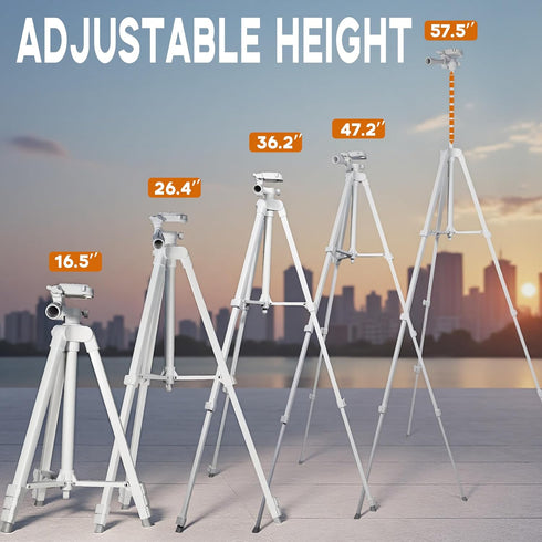 kakotopa 17" 57" 360 1/4" White Lightweight Tripod - to Adjustable Height with Pan Head, Universal Screw