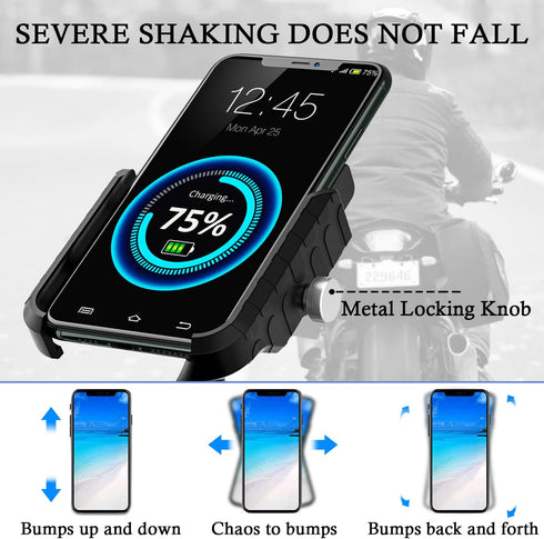 BATIGE Motorcycle Wireless Charger Phone Mount, 15W Qi Charger with USB 2.0, Waterproof for 12V/24V Devices