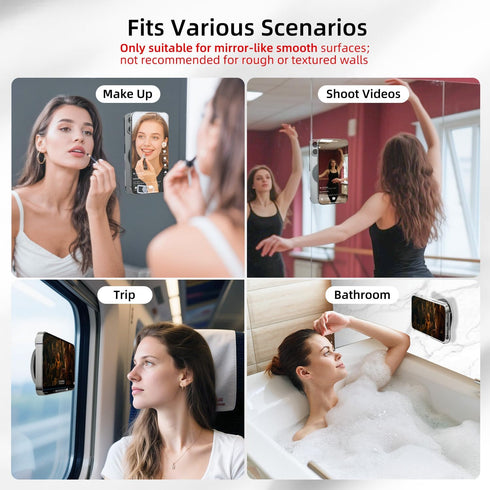 pop-tech Magnetic Vacuum Suction Mirror Phone Holder (Smooth Mirror Surface Only), Gym Bathroom Kitchen Shower Phone