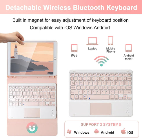SOPPY Keyboard Case with Touchpad for iPad, Bluetooth Keyboard for iPad 9th/8th/7th Generation 10.2 inch, iPad Air 3,