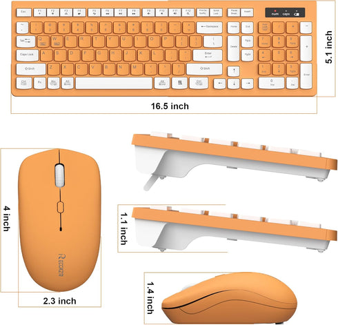 RECCAZR 2.4G 3 Wireless Keyboard and Mouse Combo, Full-Sized Keyboard and Mouse Cordless, DPI Adjustable Mouse