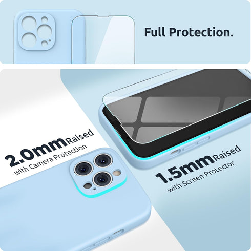 SURPHY iPhone 13 Pro Case, Light Blue, Liquid Silicone with Screen Protector, Camera Protection, Soft Microfiber Lining
