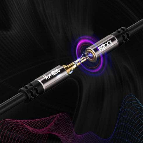 4ft 3.5mm Extension Cable (2 Pack) - Male to Female Stereo, Gold Plated, OFC Core, Hi-Fi Sound, Black with 5 Cable Ties.