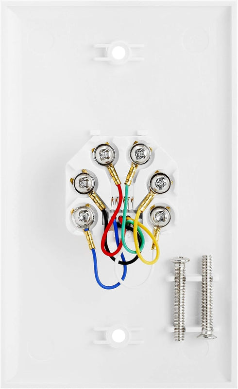 Cmple - Single RJ11 Connector Phone Wall Plate Jack 6P6C with 6 Conductors, Screws Included