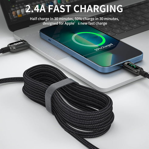 AICase iPhone Charger Cable - 6.4ft Nylon Braided Charging Syncing Cord with LED Display for iPhone 13/12/11/X
