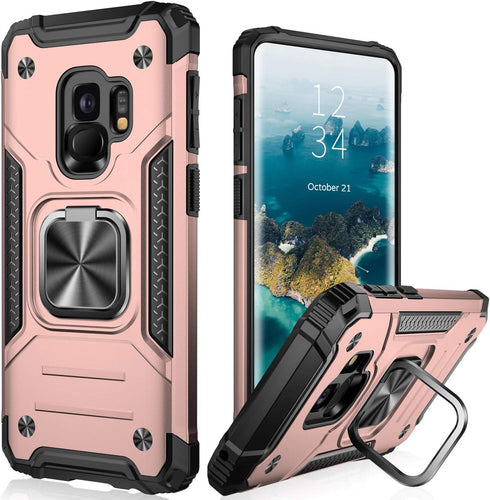 IKAZZ Galaxy S9 Case, Dual Layer Soft TPU and Hard PC Anti-Slip Rugged Protective Cover, Rose Gold