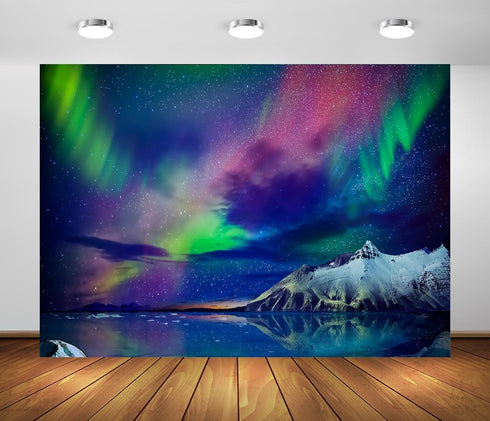 BELECO 5x3ft Fabric Gorgeous Northern Lights Backdrop Norway Aurora Borealis Alaska Snow-Capped Mountains