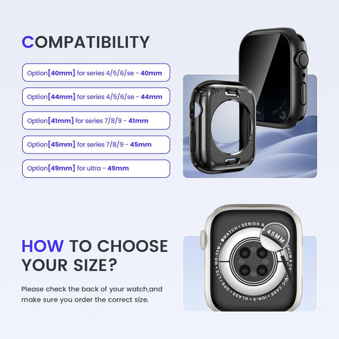 Goton 2 in 1 Privacy Waterproof Apple Watch Case for Series 9 8 7, Front Anti Spy Tempered Glass Face Cover + Back