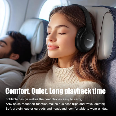 Over The Ear ANC Bluetooth Headphones, 60H Playtime Active Noise Cancelling Wireless/Wired Headphones with Microphone