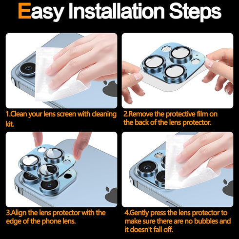 YWXTW 3D Alloy Metal & Tempered Glass Camera Lens Protector for iPhone 13 Pro/Pro Max - Full Coverage, Sierra Blue.