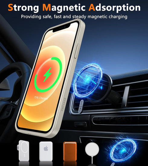 FNTCASE Magnetic Matte Textured Case for iPhone 12, Off White, Military Grade Drop Protection Translucent Cover