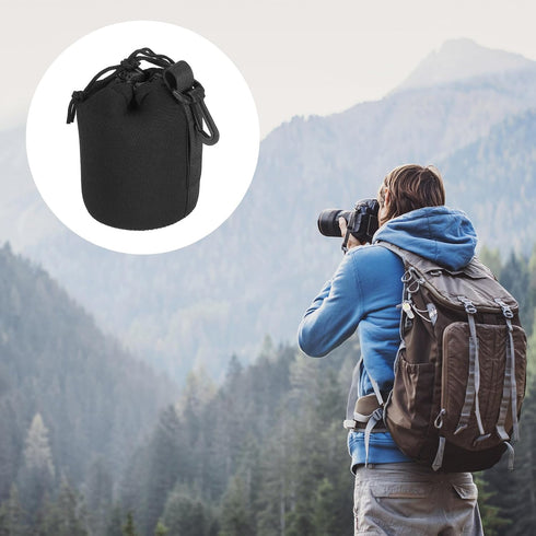 PATIKIL Camera Lens Bag, 2 Pcs 3.3" ID x 5.5" H Drawstring Pouch with Thick Neoprene, Lens Case for DSLR