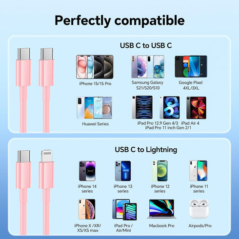 iPhone Fast Charger, 3Pack 20W USB C Charger Block with 10FT+6FT+6FT USB C to Lightning Cable, Compatible with Apple