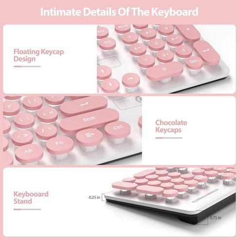 Typewriter Keyboard, 104-Key Punk Retro Gaming Keyboard, Wired USB, LED White Backlit, Cute for PC/Win/Mac/Laptop (Pink)
