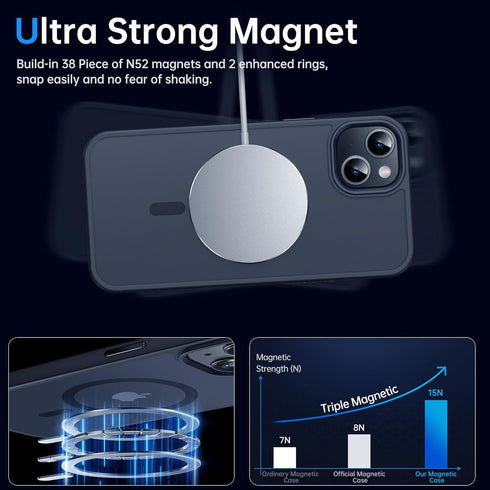 iPhone 13 & 14 MagSafe Case - Slim Black Silicone Edge, 10FT Military Grade Protection, Translucent Matte Back (6.1")