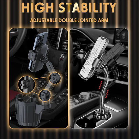 2 1 360Rotation Phone Holders for Your Car, in Universal Cup Holder Expander Adjustable Base with Phone Mount, Long Arm