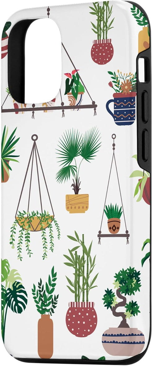 iPhone 12/12 Pro Case with Indoor and Outdoor Plant Illustrations | Boho Nature Art Design