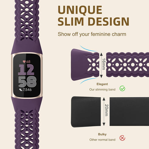 Maledan Floral Lace Band for Fitbit Charge 6 and Charge 5, Cute Soft Lilac Flower Pattern Sport Watch Strap