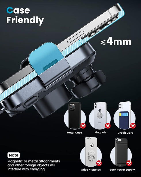 APPS2Car Dual Coil Wireless Car Charger Auto Clamping 15W Cup Holder Phone Mount for iPhone 16 15 14 13 Samsung