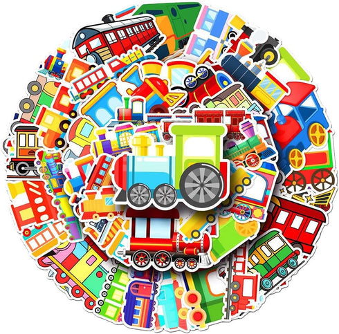 Mekycro Train Stickers Pack 50 PCS, Cute Cartoon Waterproof Vinyl Die-Cut Train Sticker