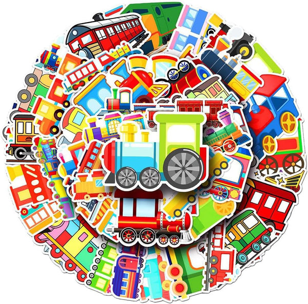 Mekycro Train Stickers Pack 50 PCS, Cute Cartoon Waterproof Vinyl Die-Cut Train Sticker