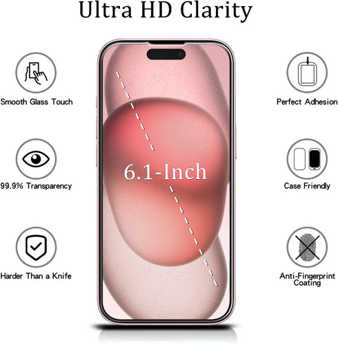 [2 Pack 15 MAYtobe Designed for iPhone Screen Protector Tempered Glass, Case Friendly, Bubble Free, Easy to Install