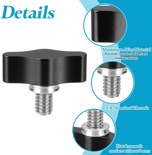 1/4" 0.87", 2Pcs PATIKIL Clamping Screw Knob x Aluminum Alloy t Shaped Camera Thumb Screws for DSLR Flash Bracket Light