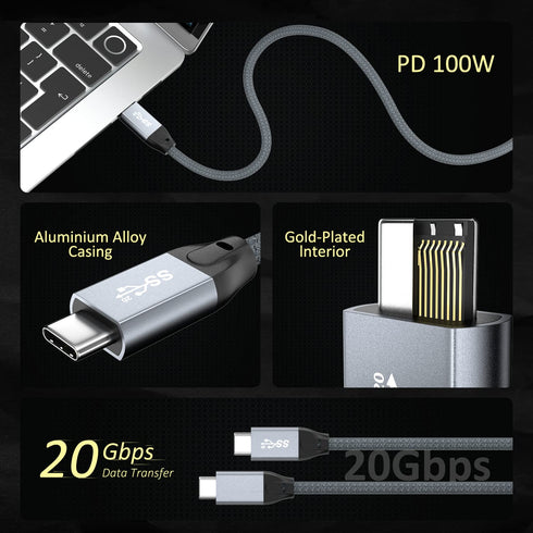 10Ft USB C to USB C Cable, 100W PD Charging, 20Gbps Data, 4K Video, Compatible with MacBook Pro, iPad Pro, Galaxy S23.