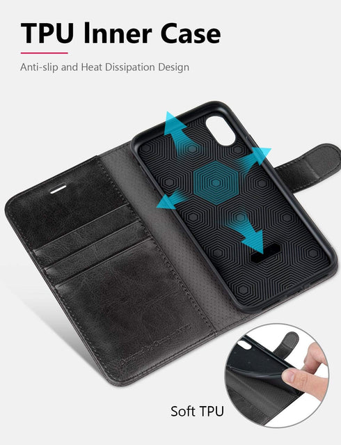 OCASE Black Phone X Wallet Case - Leather Flip Wallet with Card Slot, Kickstand & Wireless Charging for Phone 10