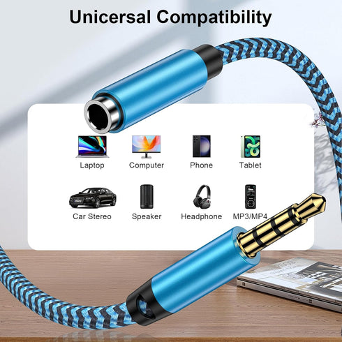 6FT Headphone Extension Cable - 3.5mm Male to Female Aux Adapter for iPhone, iPad, Samsung, Pixel, and more.