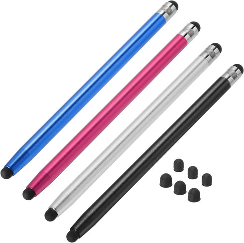 MECCANIXITY 4pcs Stylus Pens for Touch Screens, 8 Extra Tips Dual Rubber Tips Capacitive Universal Tablet Pen