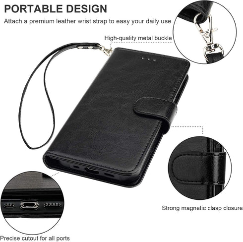 Bocasal iPhone 12 & 12 Pro Wallet Case, PU Leather Kickstand with Card Holder, Shockproof Flip Cover (Black)