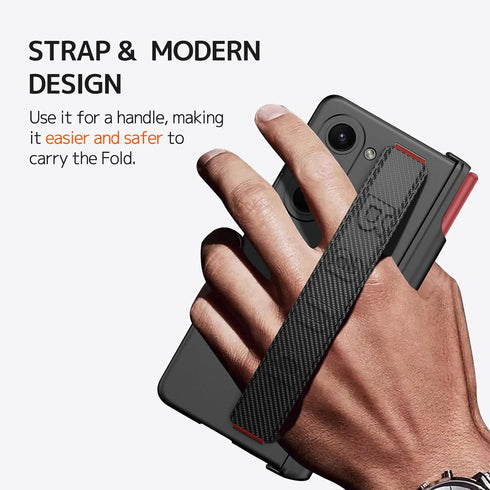 NINKI Samsung Galaxy Z Fold 6 Case with S Pen (Red) - Carbon Fiber, Magnetic Hinge Protection, Strap Included