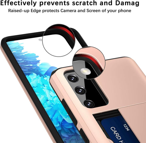 Jiunai for Samsung Galaxy S20 FE Case, Card Holder Wallet for 2 Cards, Protective Dual Layer Rubber Cover