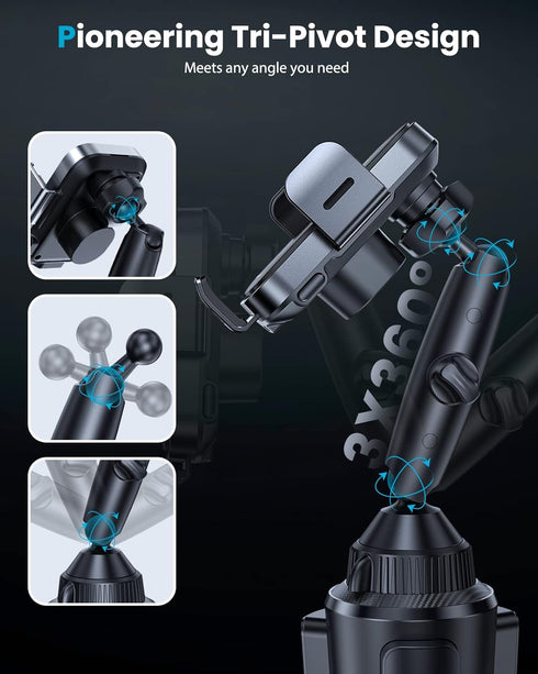 APPS2Car Dual Coil Wireless Car Charger Auto Clamping 15W Cup Holder Phone Mount for iPhone 16 15 14 13 Samsung