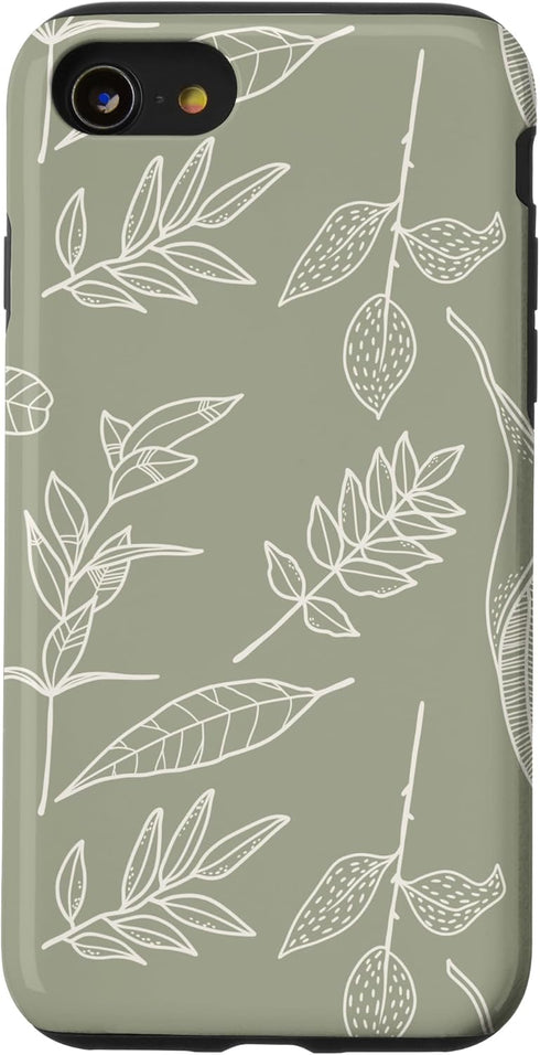 iPhone SE (2020) / 7 / 8 Case Leaves Botanical Flower Plant Line Art Sage Green