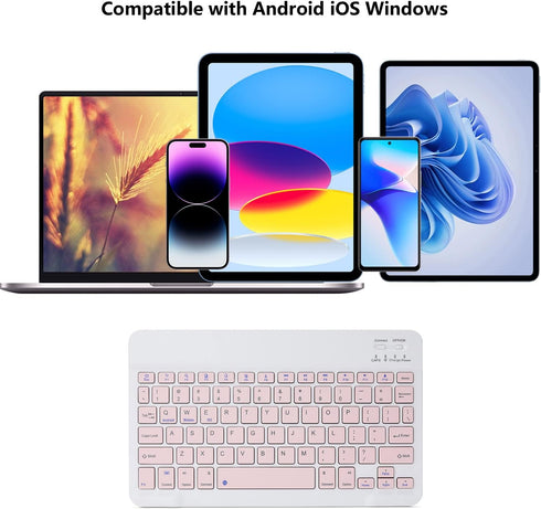Ultra-Slim Rechargeable Bluetooth Keyboard Portable Compact Wireless Keyboard for Android Windows Samsung Galaxy Tab Tablet Smartphone Cell Phone iOS iPhone iPad, iPad Pro, iPad Air, iPad Mini (Pink)