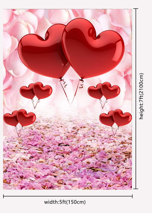 Valentine's Day Love Heart Photography Backdrops, 5x7ft Pink Rose Flowers Wedding Photo Background