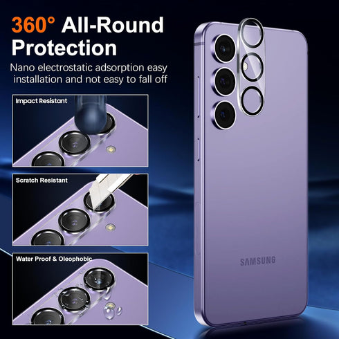 UniqueMe Samsung Galaxy S24 Screen Protector 2+2 Pack: Diamond Hardness, Anti-Explosion, Fingerprint Unlock, Camera