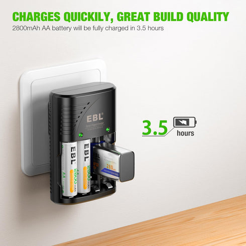 EBL Smart Rapid Charger for AA AAA 9V Rechargeable Batteries, Ni-MH Ni-CD Compatible