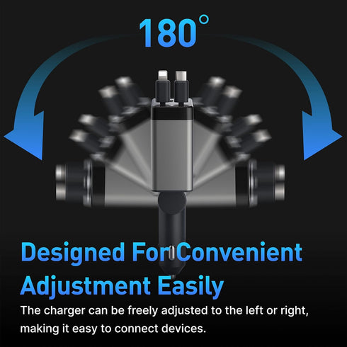 Retractable Car Charger, 4 in 1 Fast Phone Adapter 66W, USB Car Charger with Retractable Cables, Compatible with iPhone